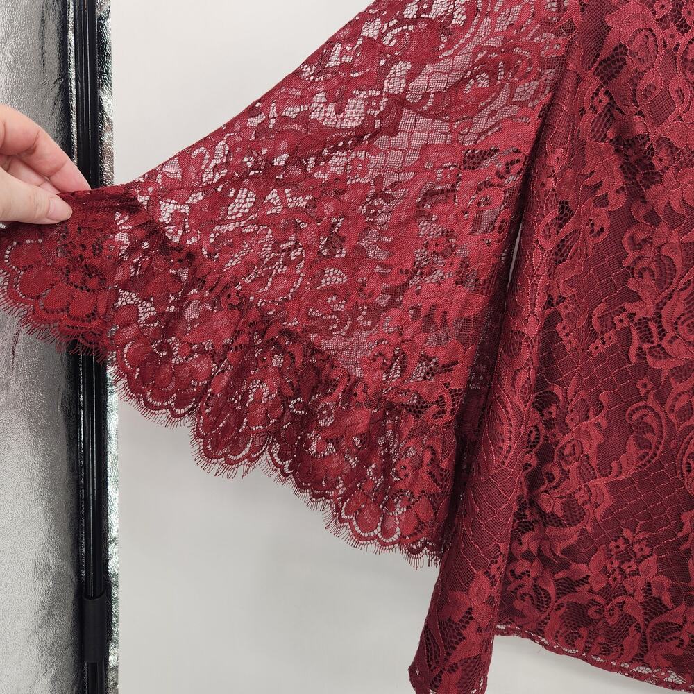 Modcloth Burgundy Through the Bluebells Lace Bell Sleeve Blouse Women's S - Picture 6 of 8